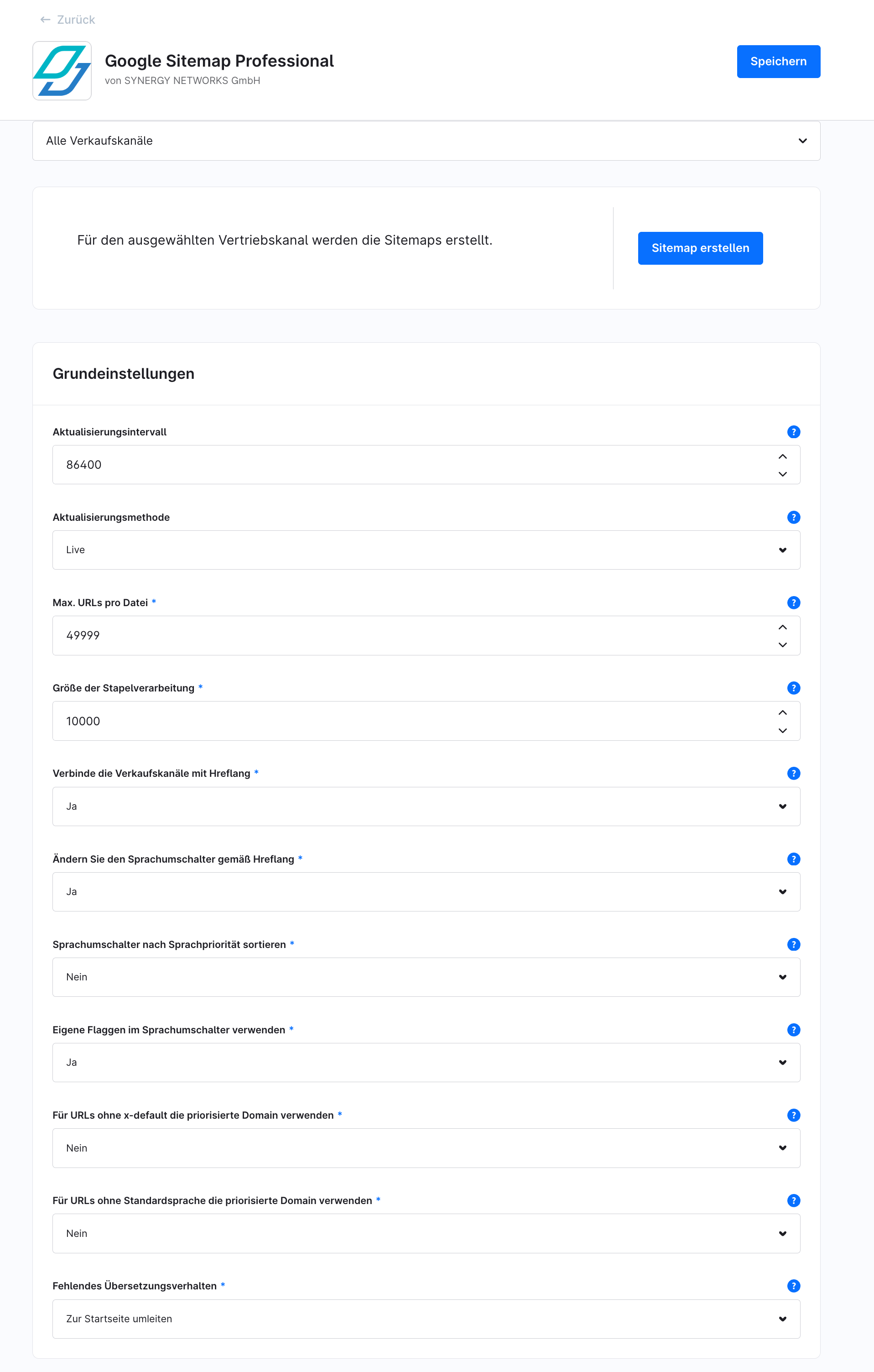 Basisinstellingen van de plugin met updatemethode, update-interval en maximaal aantal URL's per bestand