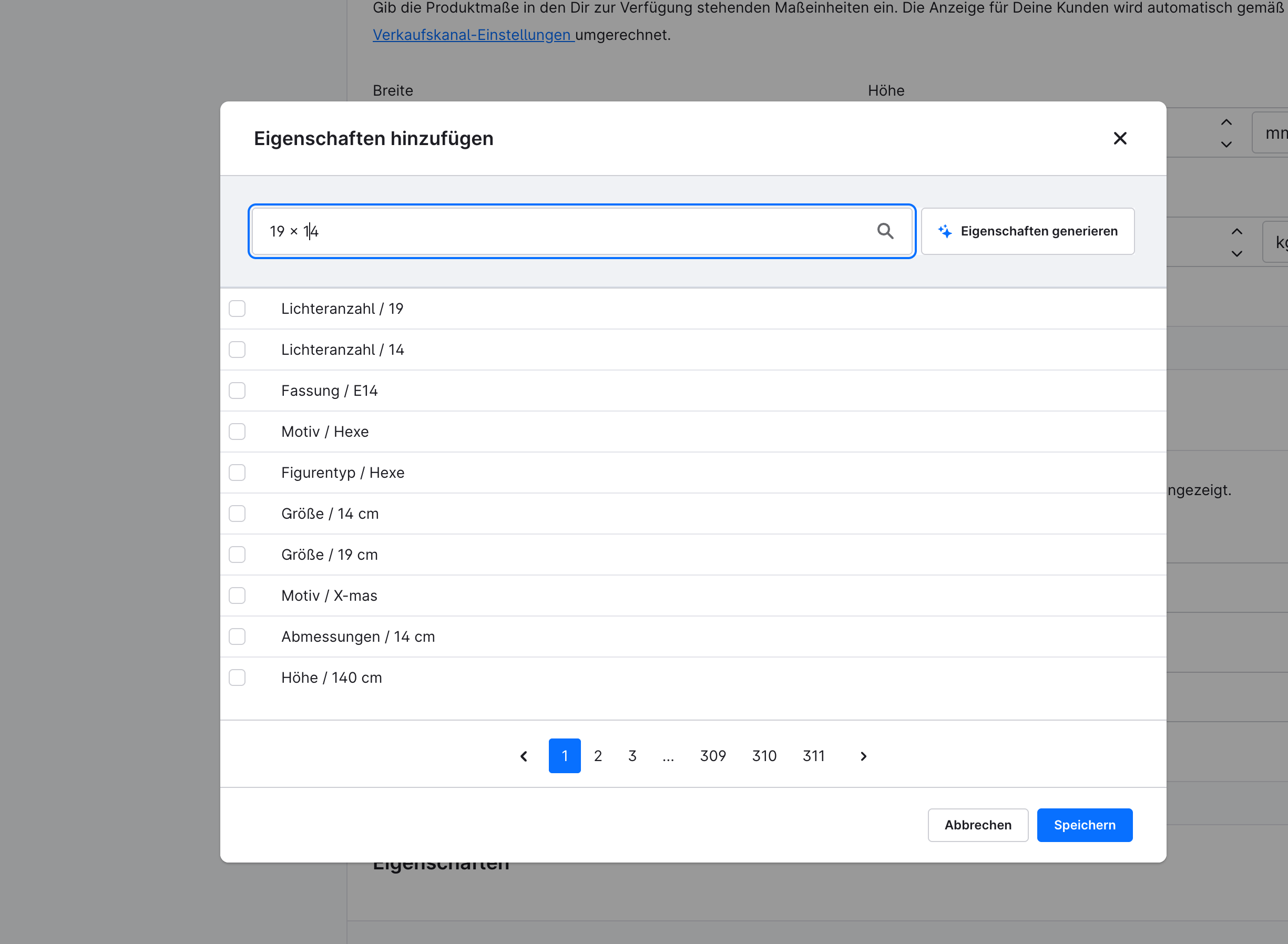 Zonder plug-in: zoeken naar 19 × 14 met 311 resultaatpagina’s